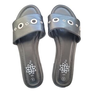 Serra Black Slide Sandals with Silver Accents